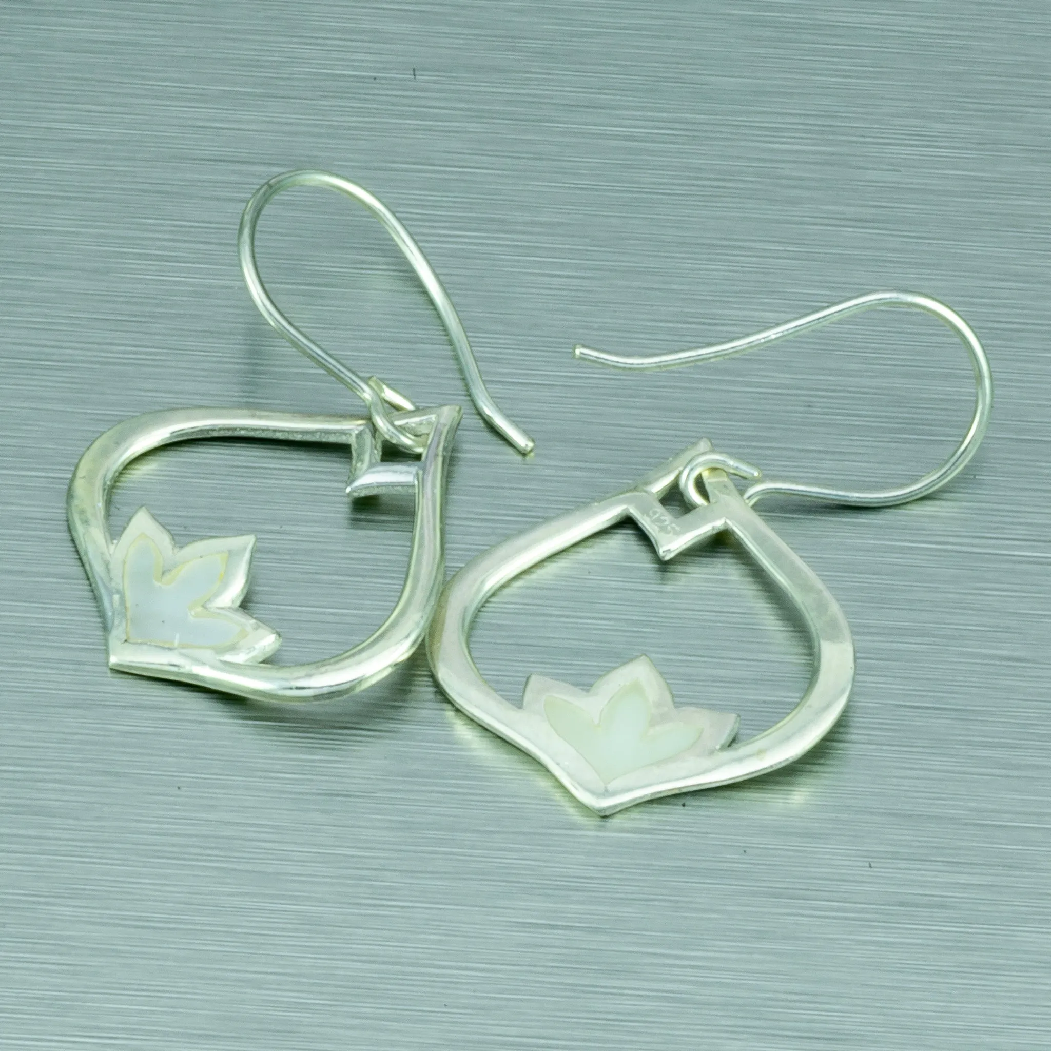 Mother of pearl, lotus flower delicate silver earrings