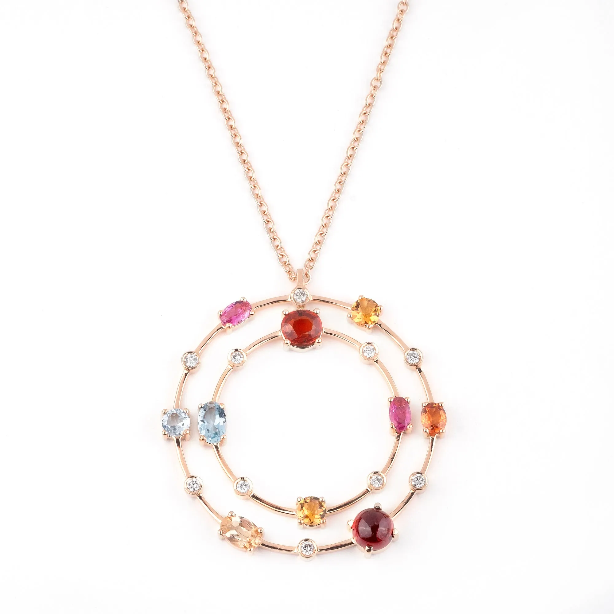 Multi coloured gemstones & diamonds 18k rose gold long necklace