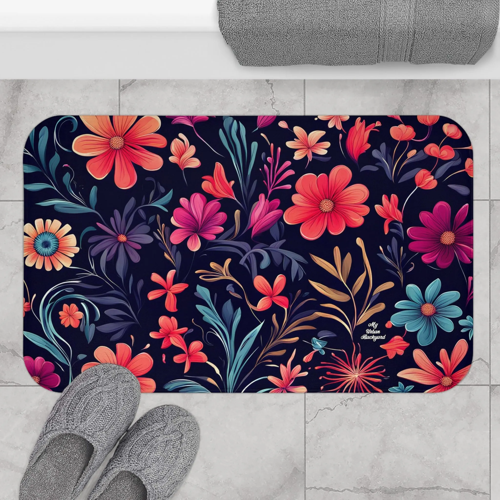 Night Blooming Wildflowers, Memory Foam Bath Mat - Cozy Bathroom Essential