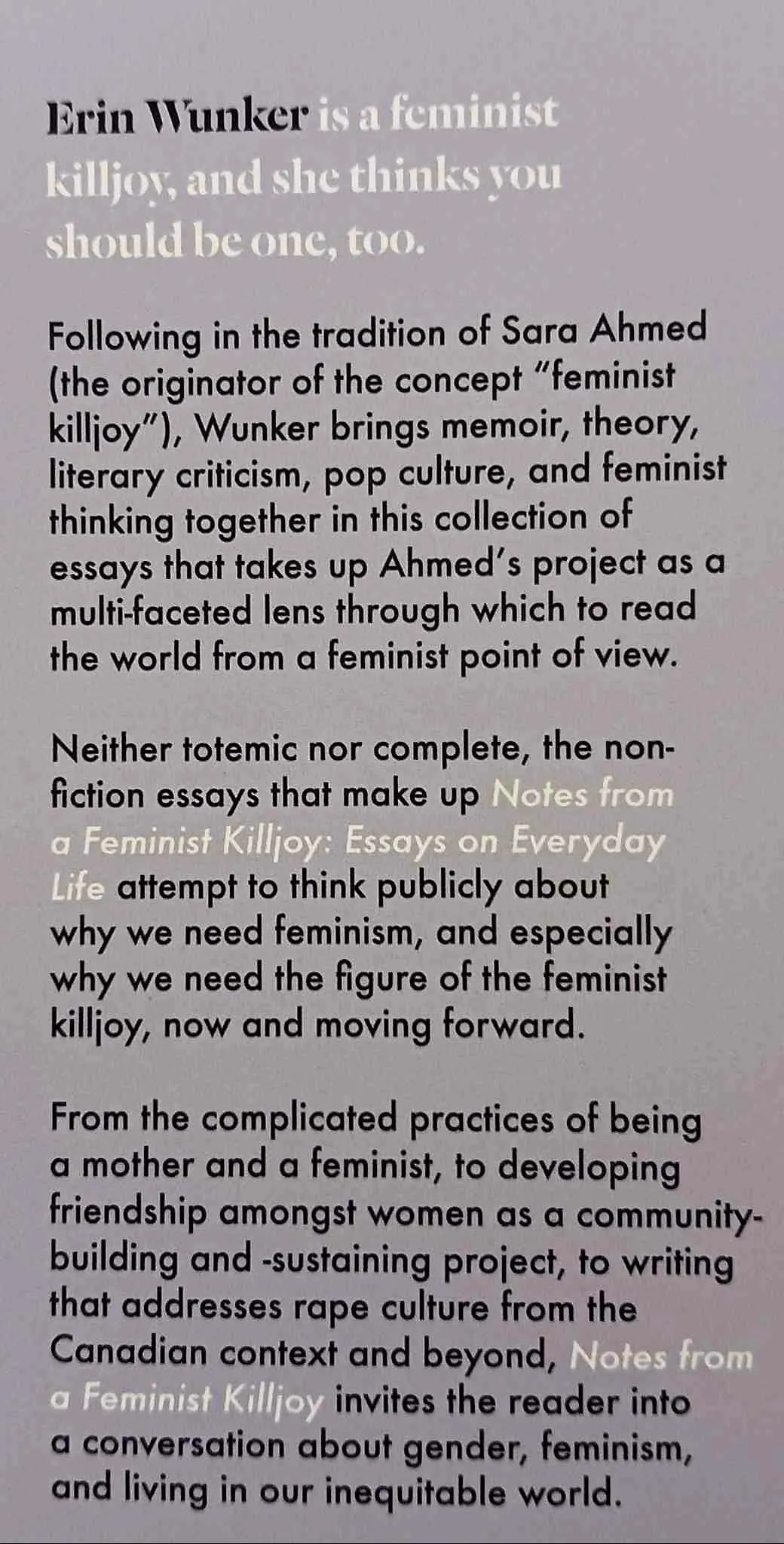 NOTES FROM A FEMINIST KILLJOY - Erin Wunker