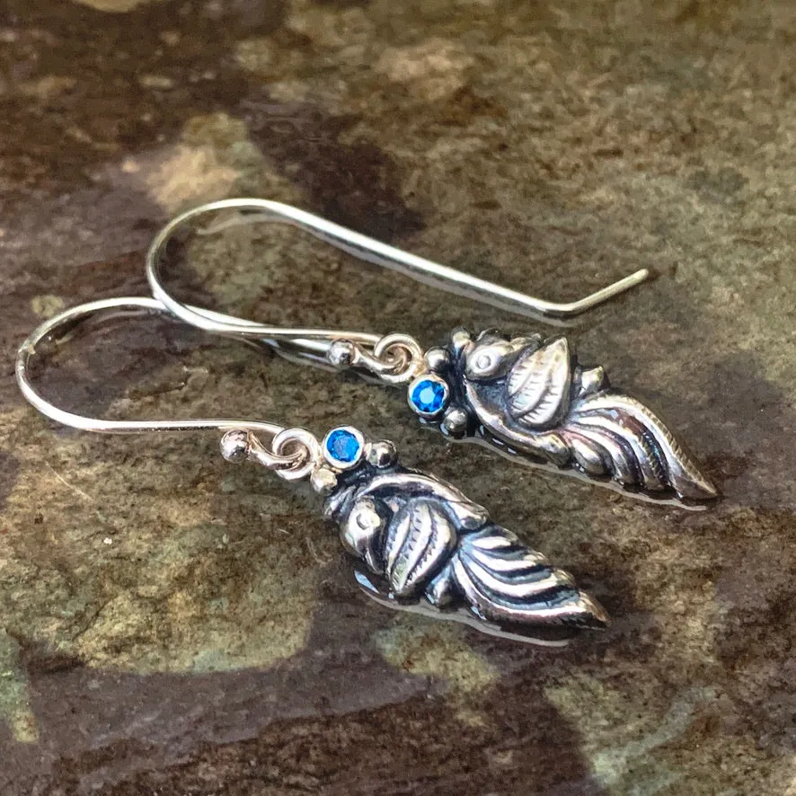 Peacock earrings set with blue cubic zirconia