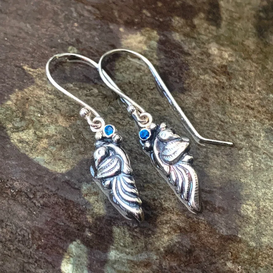 Peacock earrings set with blue cubic zirconia