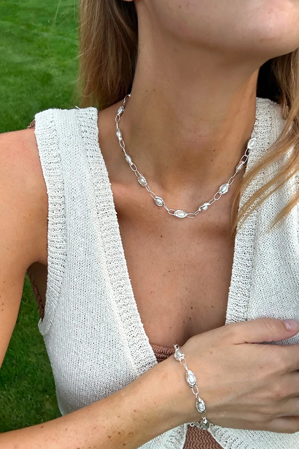 Pearl Chain Necklace in Silver