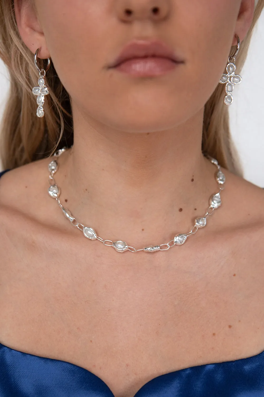 Pearl Chain Necklace in Silver