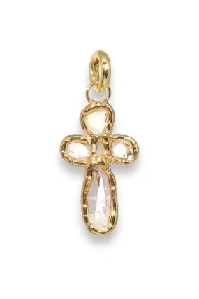 Quartz Cross Charm in Gold