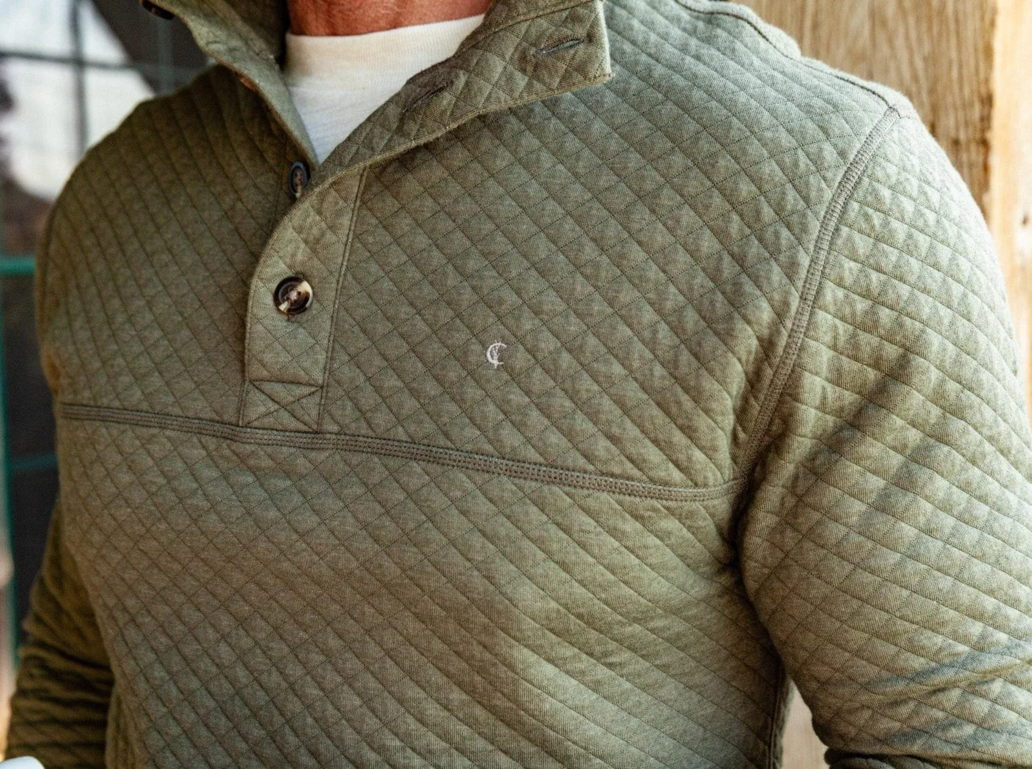 Quilted Pullover - Heather Olive