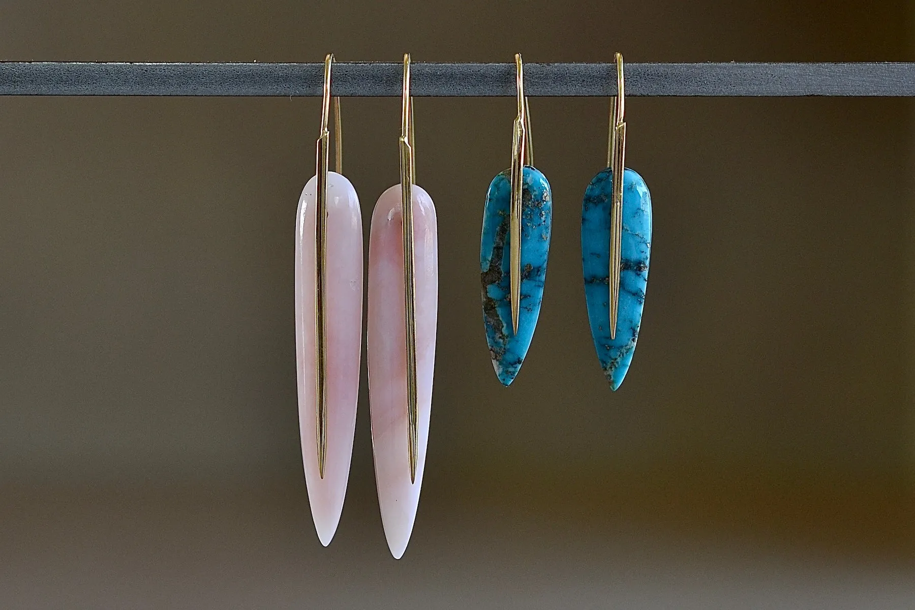 Rachel Atherley Feather Earrings in Pink Opal