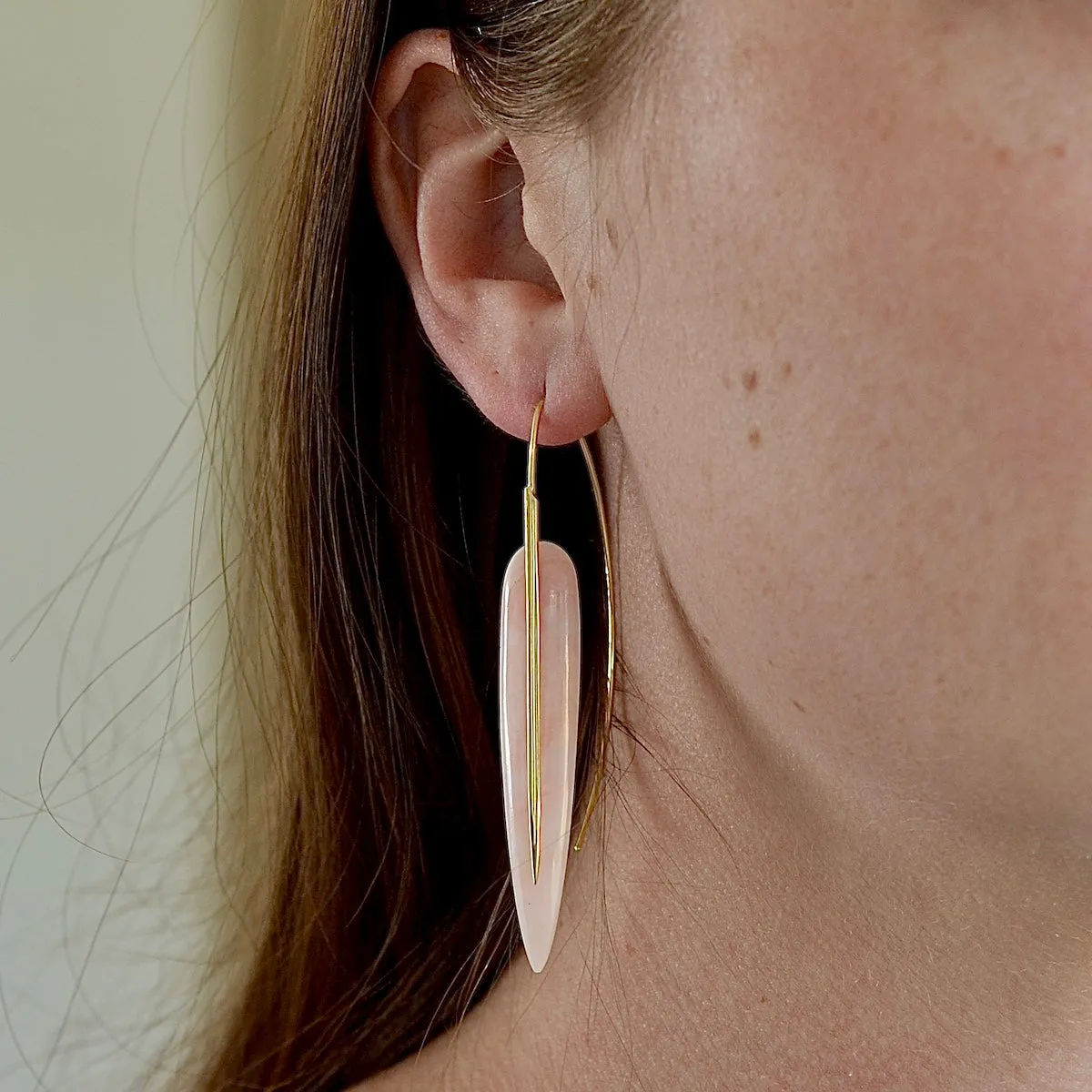 Rachel Atherley Feather Earrings in Pink Opal