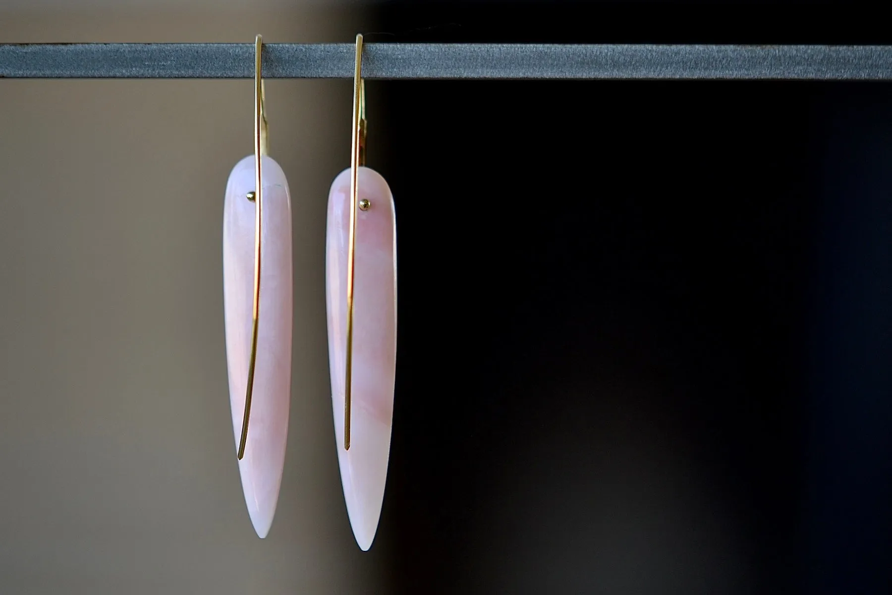 Rachel Atherley Feather Earrings in Pink Opal