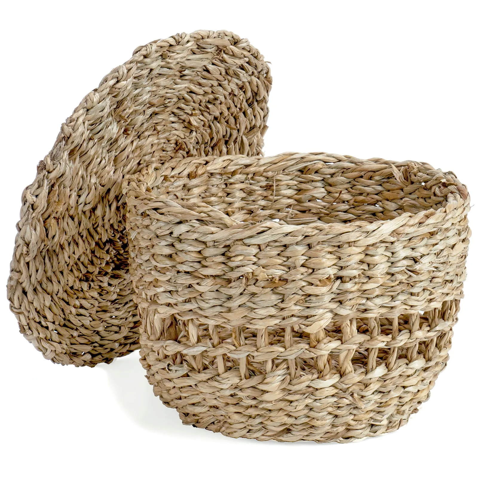 Red Co. 6” Small Decorative Round Natural Hand-Woven Seagrass Storage Basket with Lid