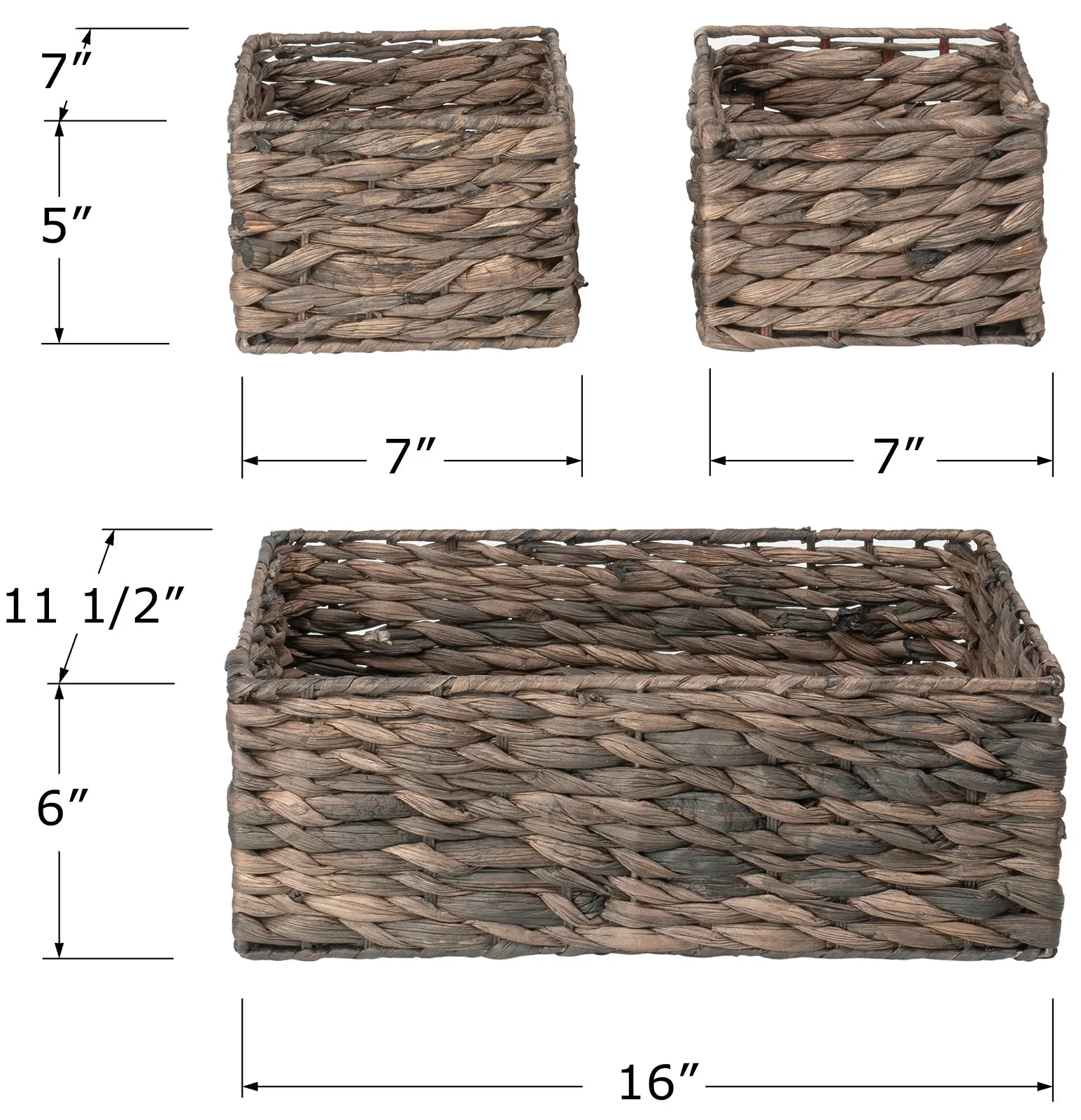 Red Co. Set of 3 Decorative Brown Hand Woven Willow Storage Baskets – 2 Square and 1 Rectangular