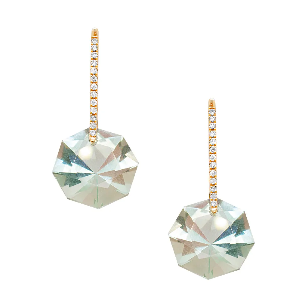 Reid Earrings Yellow Gold Green Amethyst Octagon