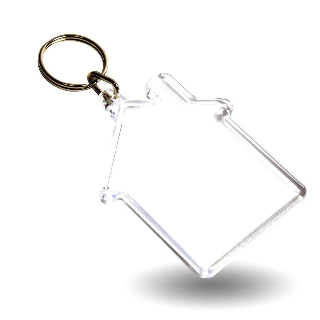 S-House Shaped Blank Plastic Photo Insert Keyring - 59 x 56mm - Pack of 50