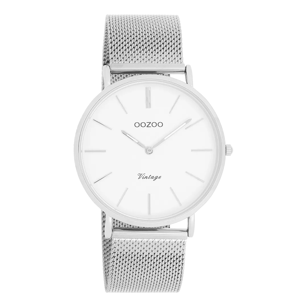 Silver coloured OOZOO watch with silver coloured metal mesh bracelet - C9901