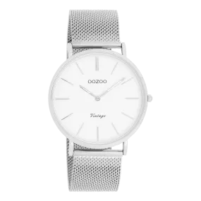 Silver coloured OOZOO watch with silver coloured metal mesh bracelet - C9901