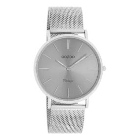 Silver coloured OOZOO watch with silver coloured metal mesh bracelet - C9937