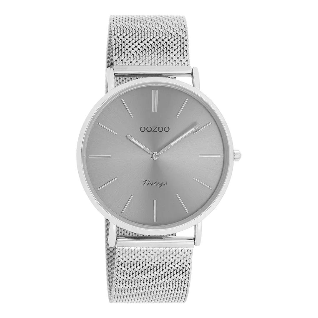 Silver coloured OOZOO watch with silver coloured metal mesh bracelet - C9937