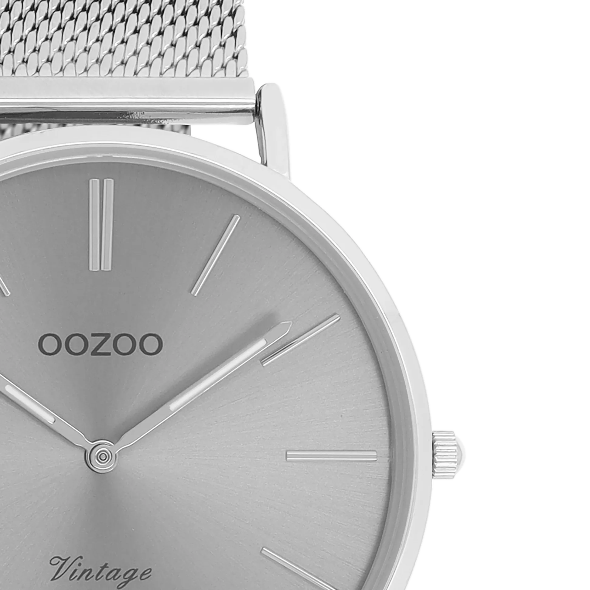 Silver coloured OOZOO watch with silver coloured metal mesh bracelet - C9937