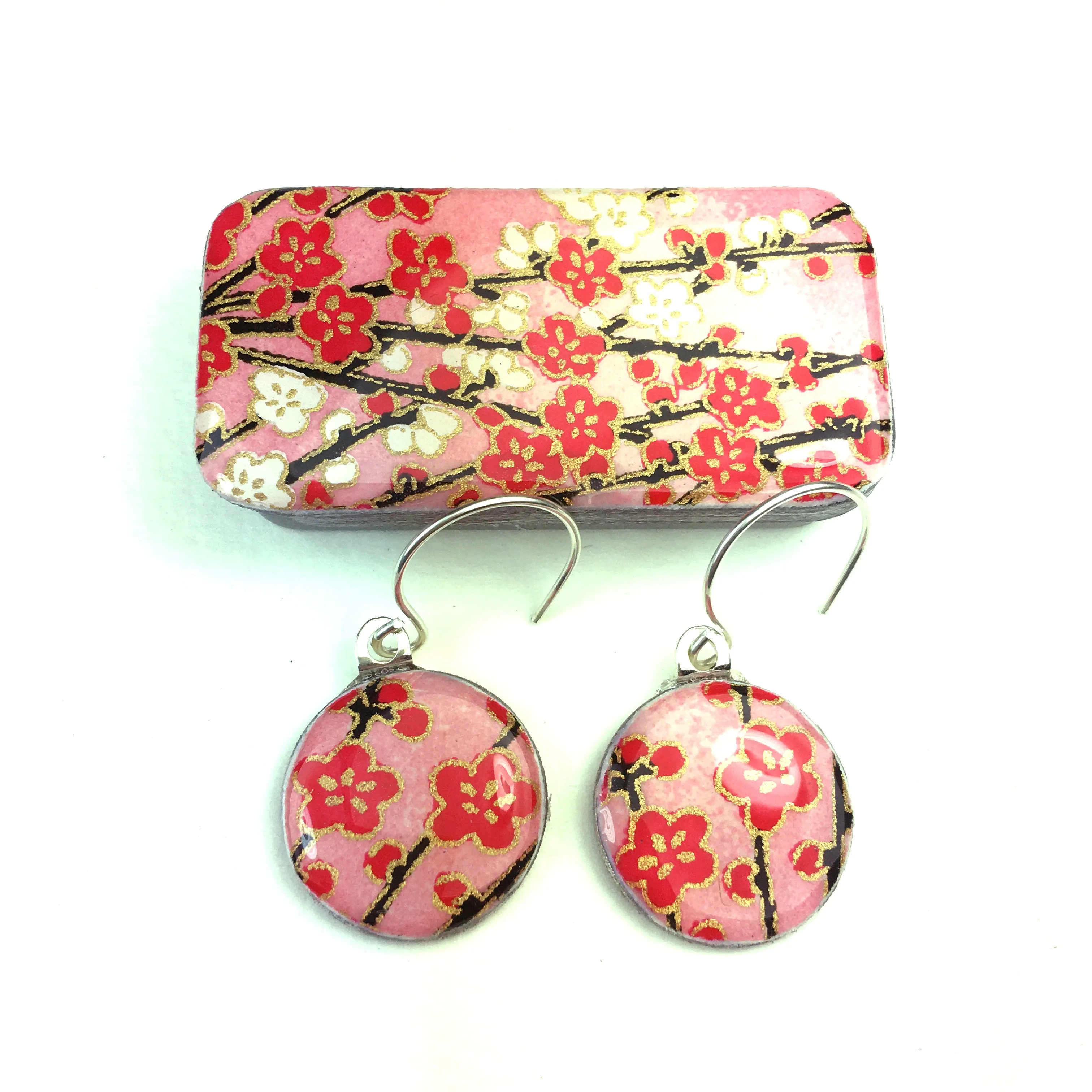 Sixpence Earrings and Teeny Tiny Tin Sunset Pink Blossom