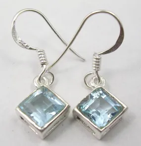 Solid Silver Blue Topaz Diamond Shaped Drop Earrings