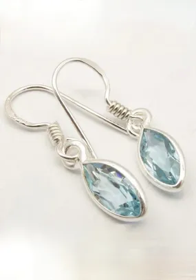 Solid Silver Blue Topaz Marquise Drop Earrings