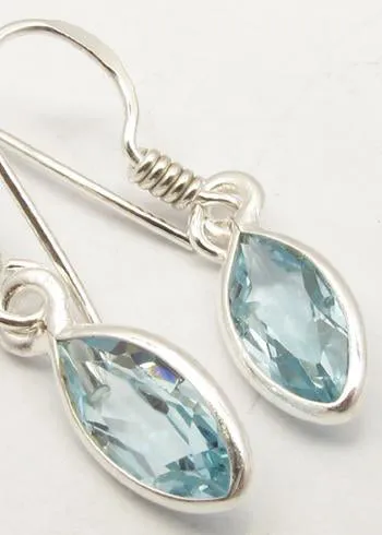 Solid Silver Blue Topaz Marquise Drop Earrings