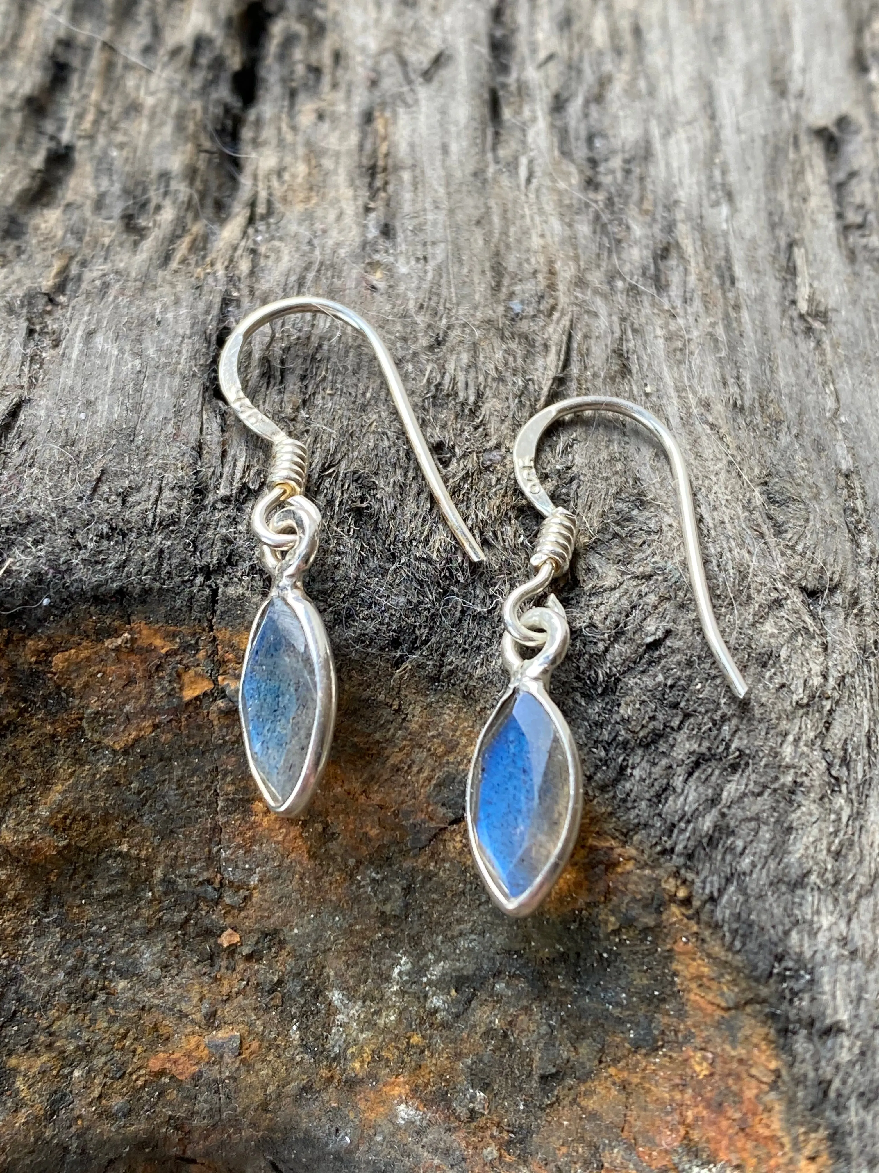 Solid Silver Labradorite Marquise Drop Earrings