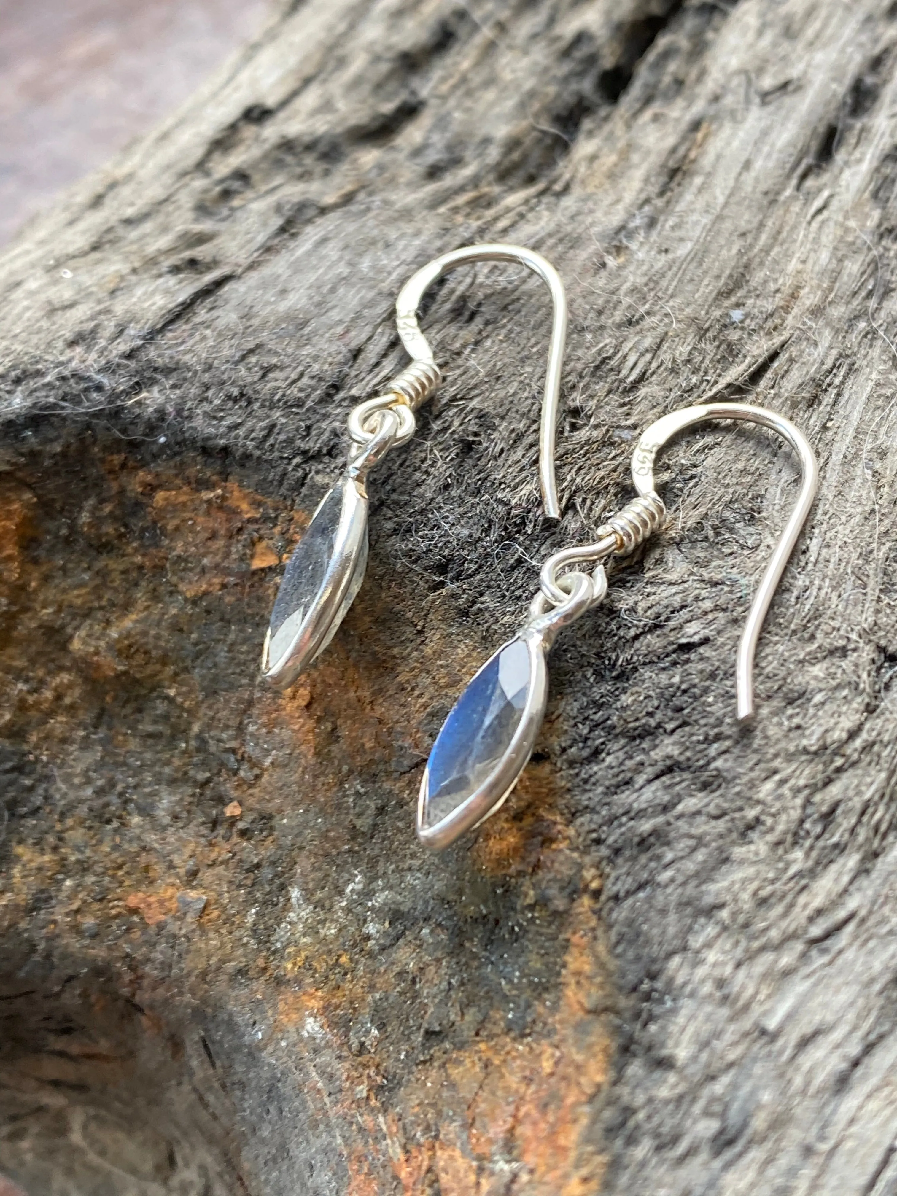 Solid Silver Labradorite Marquise Drop Earrings