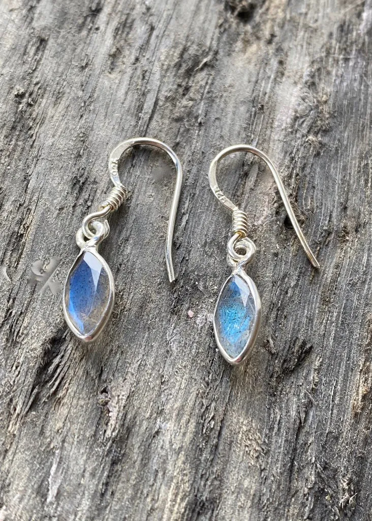 Solid Silver Labradorite Marquise Drop Earrings