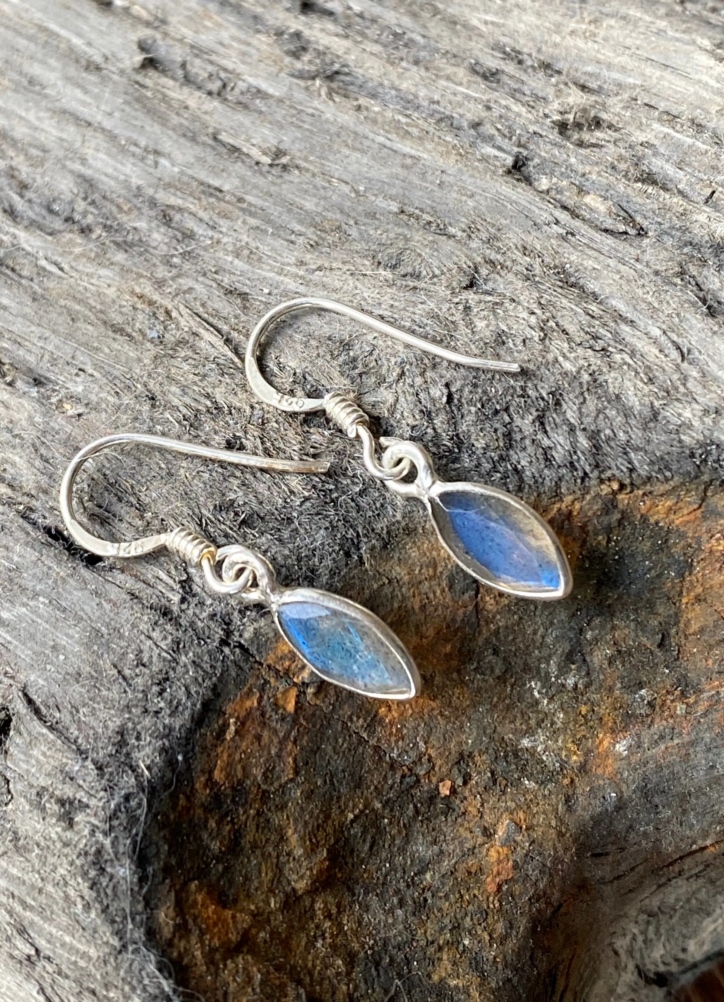 Solid Silver Labradorite Marquise Drop Earrings