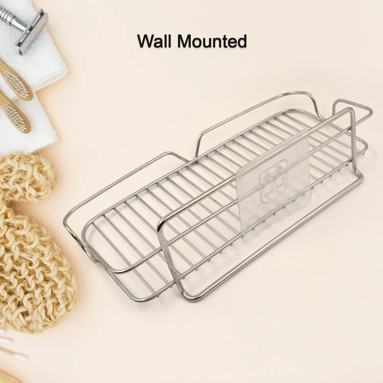 Stainless Steel Kitchen Bathroom Shower Shelf Storage Suction Basket Rack (1 Pc)