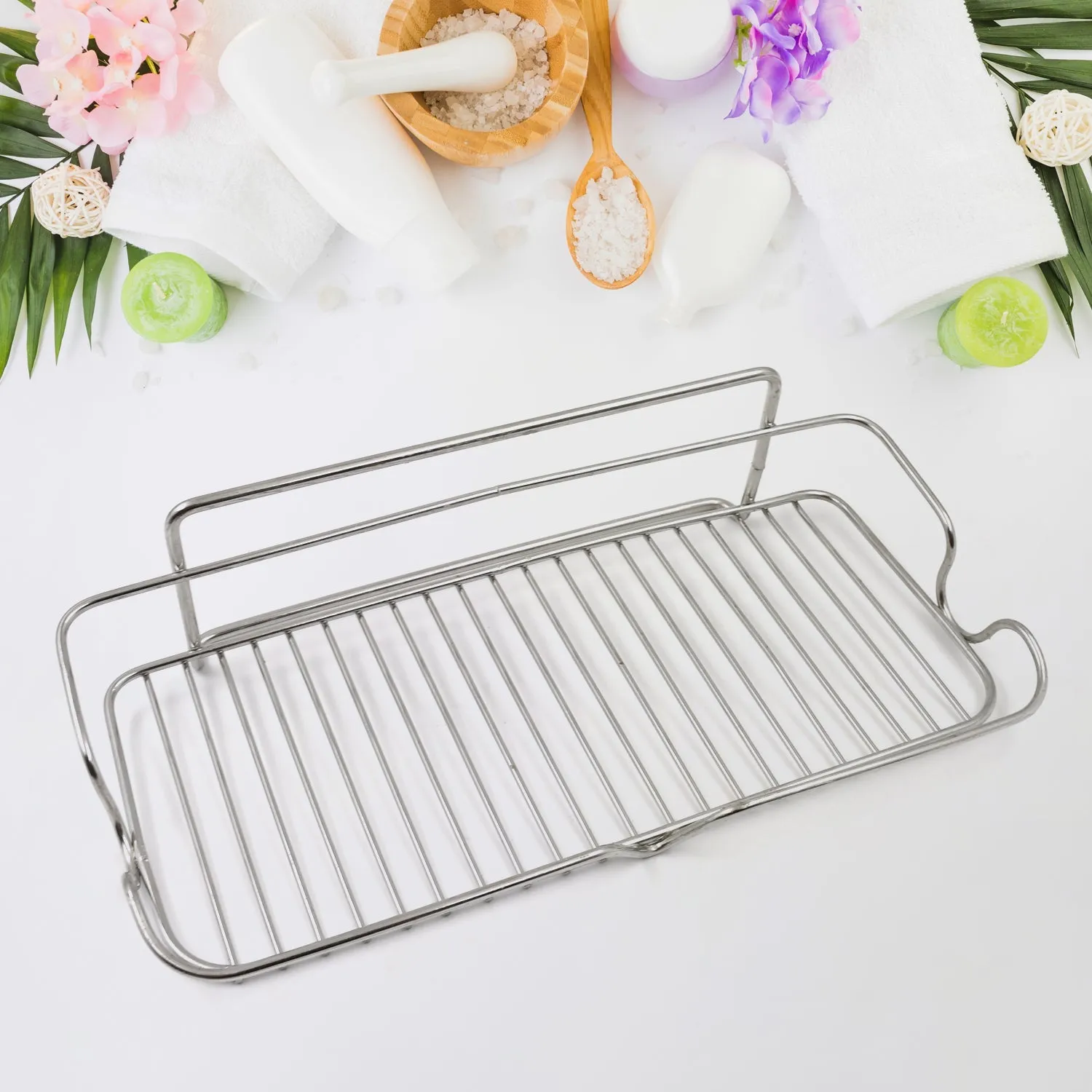 Stainless Steel Kitchen Bathroom Shower Shelf Storage Suction Basket Rack (1 Pc)