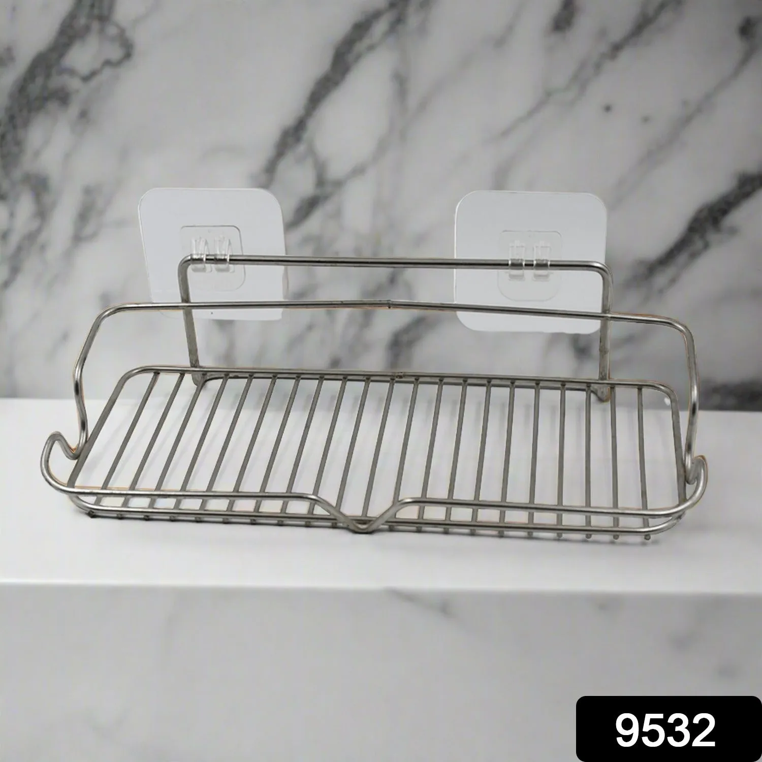 Stainless Steel Kitchen Bathroom Shower Shelf Storage Suction Basket Rack With 2 Hook (1 Pc)