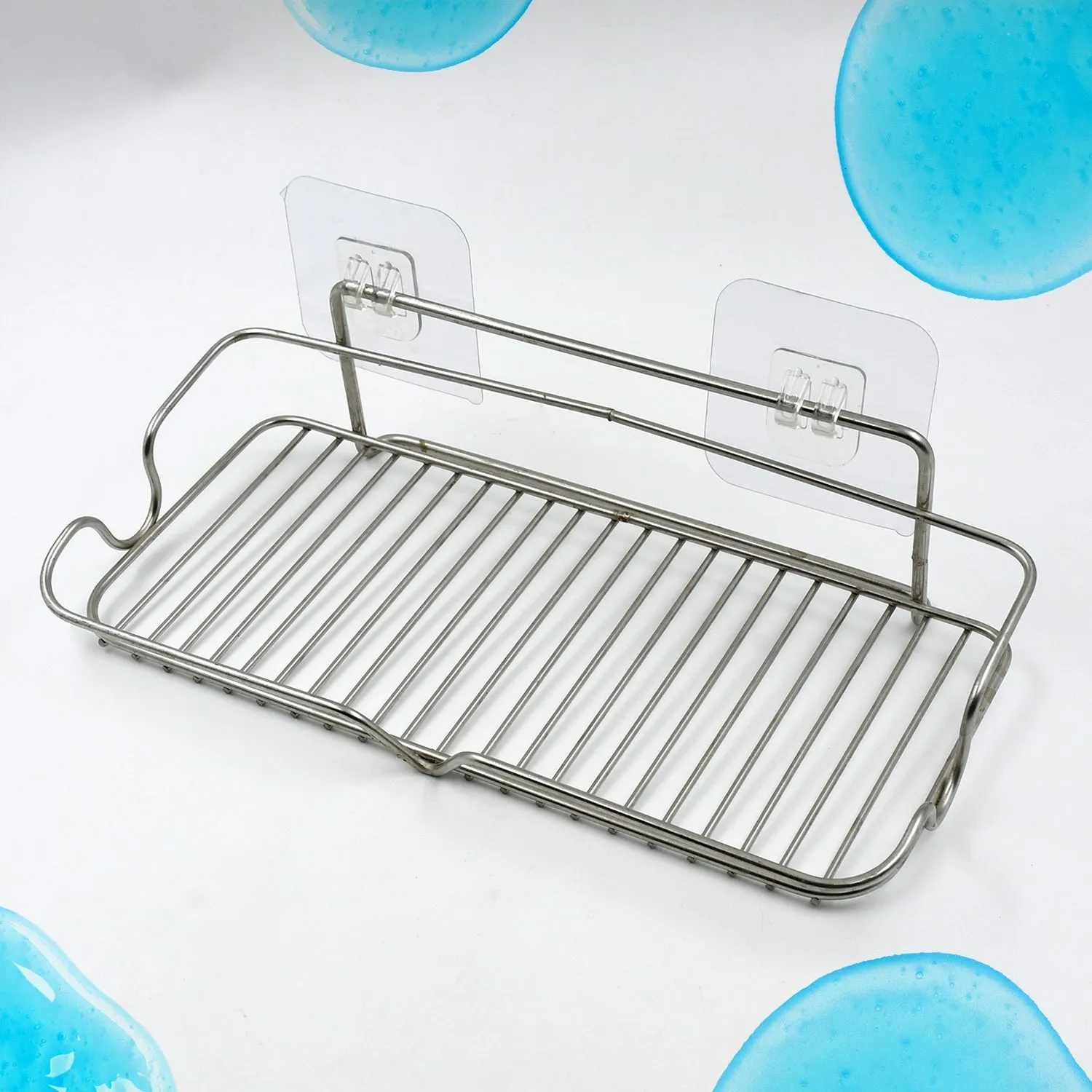 Stainless Steel Kitchen Bathroom Shower Shelf Storage Suction Basket Rack With 2 Hook (1 Pc)