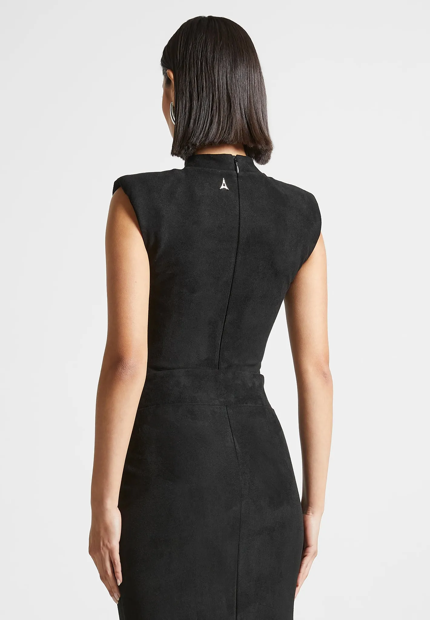 Suede Wide Shoulder Bodysuit - Black