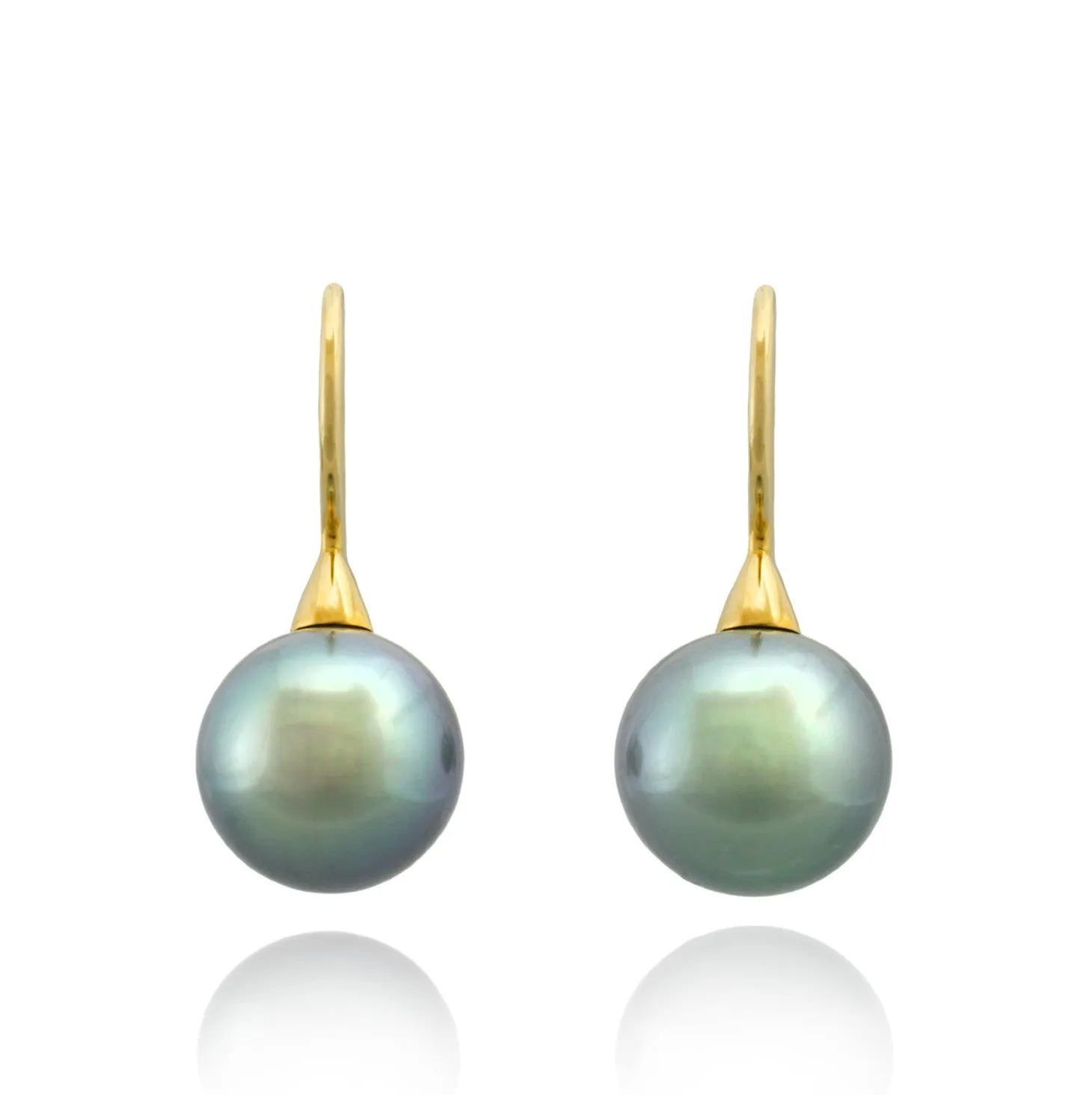 Tahitian pearl earrings - 18k gold cone shepherd hooks - EAYGPE00236