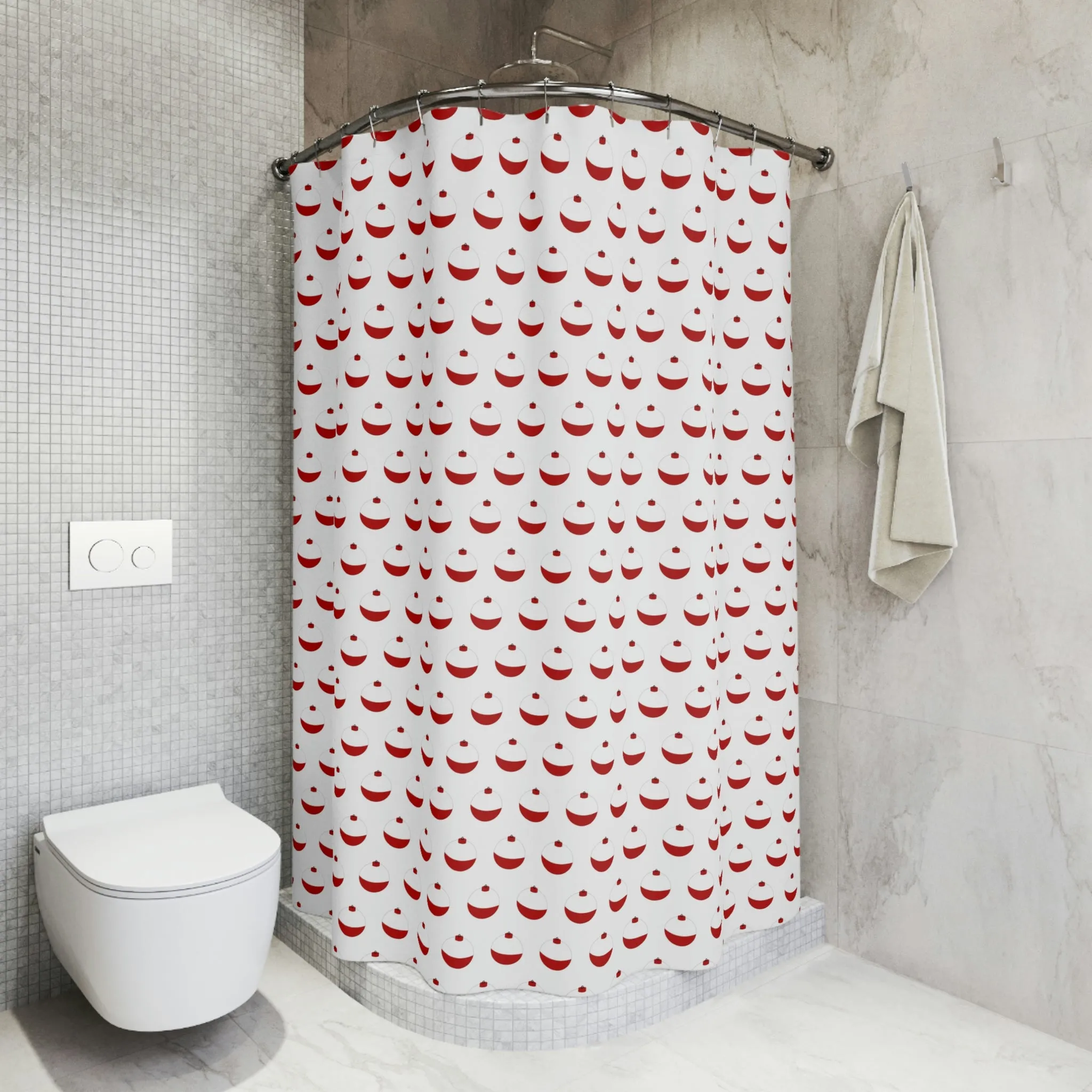 Traditional Red & White Bobber - Polyester Shower Curtain