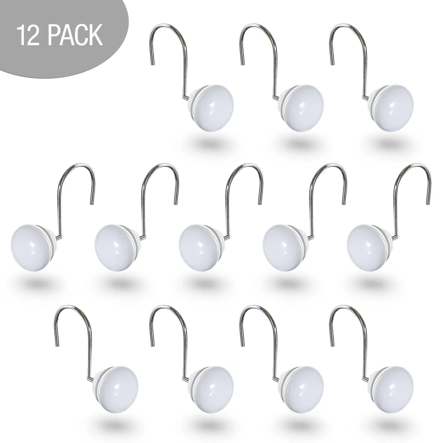 White 12 Shower Curtain Hooks (Wholesale)