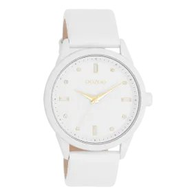 White OOZOO watch with white leather strap - C11354