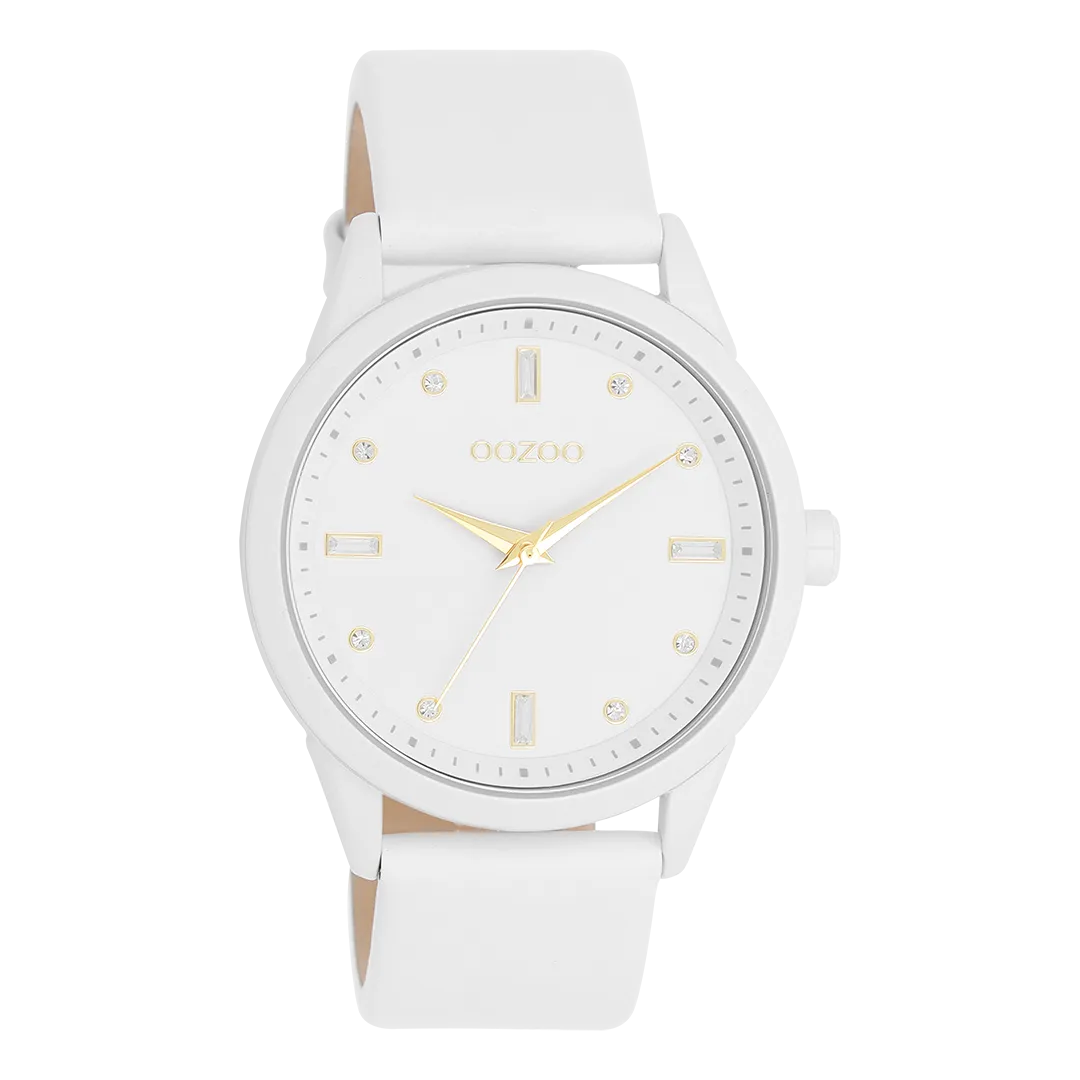 White OOZOO watch with white leather strap - C11354