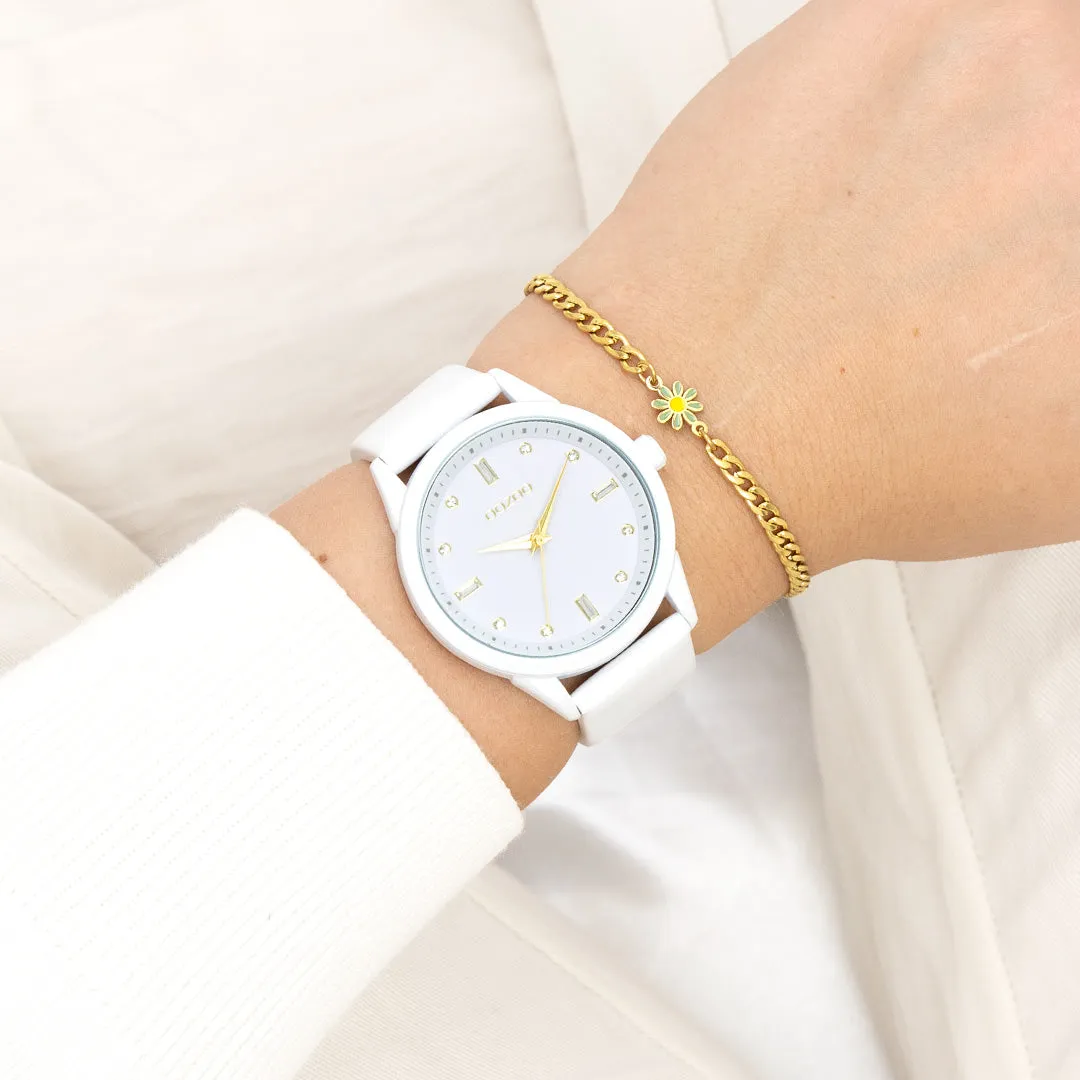 White OOZOO watch with white leather strap - C11354